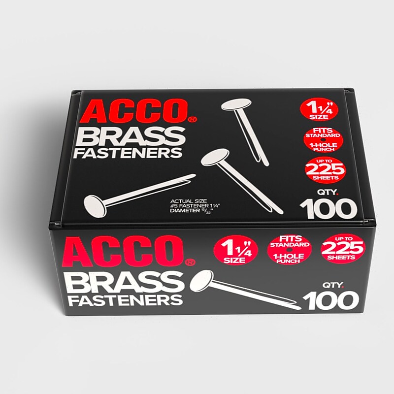 ACCO Round Head Fasteners, Shiny Gold, 100/Box (A7071505) image 1