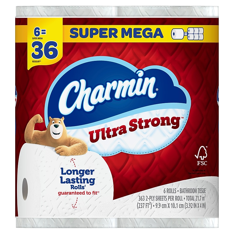 Charmin Ultra Strong Super Mega Toilet Paper, 2-Ply, White, 363 Sheets, 6 Rolls/Pack (01569) image 1