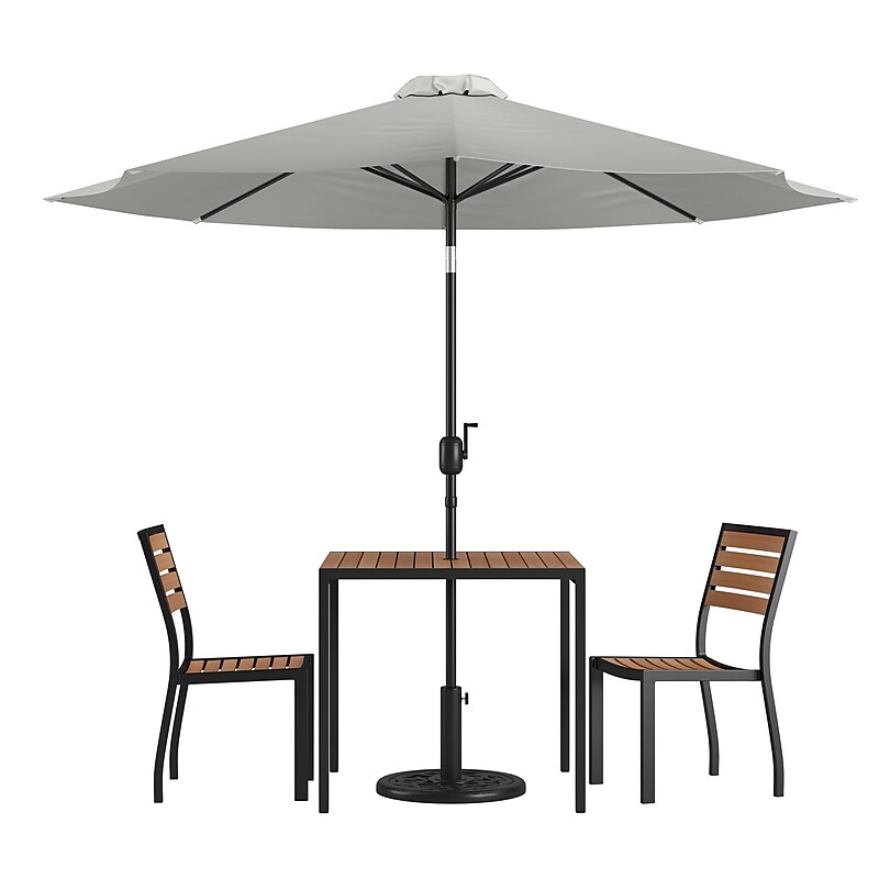 Flash Furniture Lark All-Weather Patio Set, Gray Umbrella, 5 Piece Set (XU8132UB19BGY) image 1