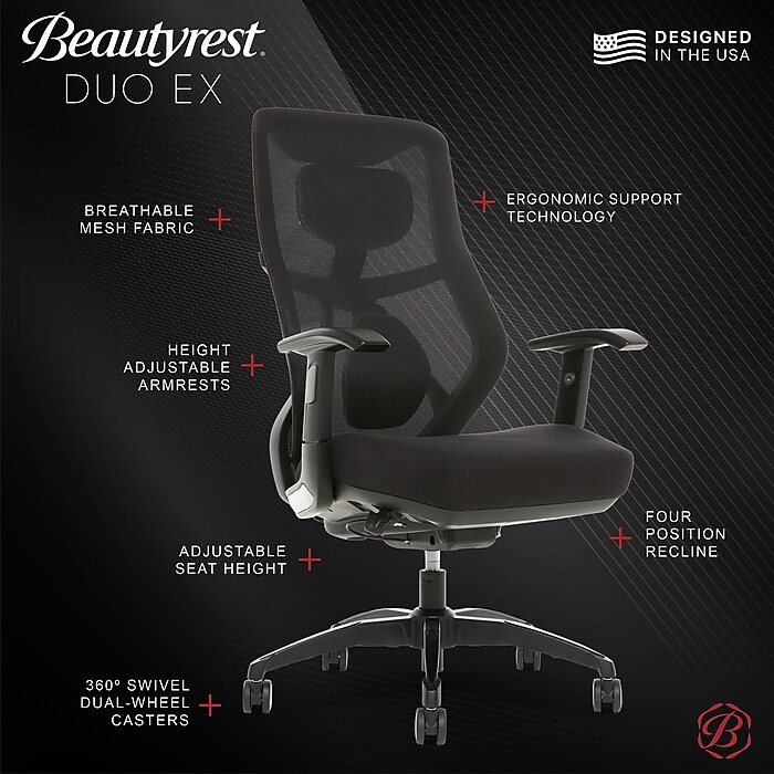 Beautyrest Duo-EX Ergonomic Mesh Swivel Task Chair, Black/Gray - Main Image