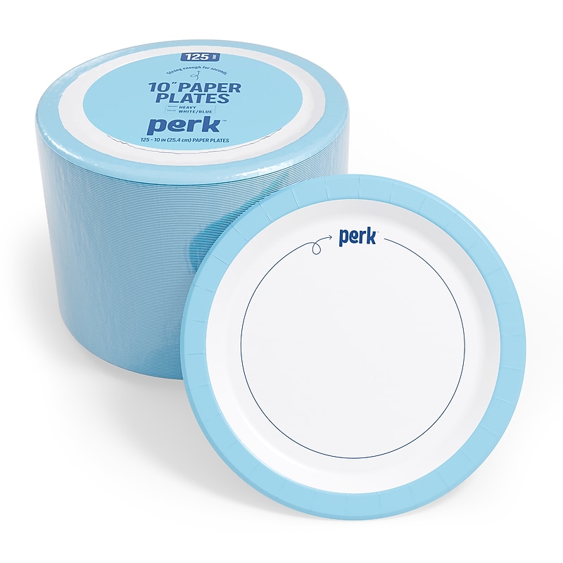 Perk™ Heavy-Weight Paper Plates, 10", Blue/White, 125/Pack (PK54330) image 1