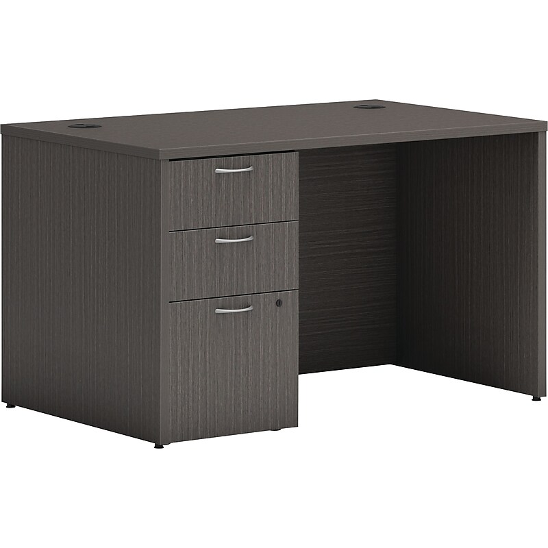 HON Mod 48"W Single-Pedestal Desk, Slate Teak (HLPLDS4830BBFLS1) image 1
