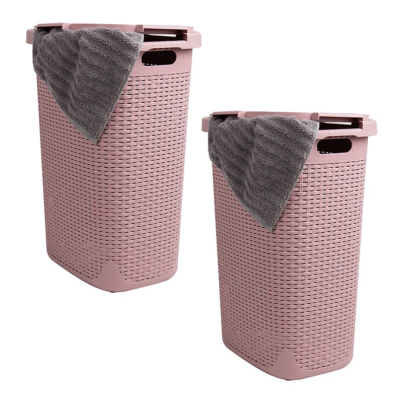 Mind Reader 15.85-Gallon Laundry Hamper with Lid, Plastic, Pink, 2/Set (60HAMP2PK-PNK) image 1