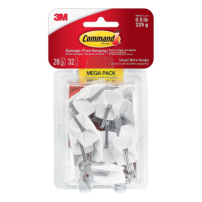 Command Small Wire Toggle Hooks, 0.5 lb, White, 28/Pack (17067-MPESBU) image 1