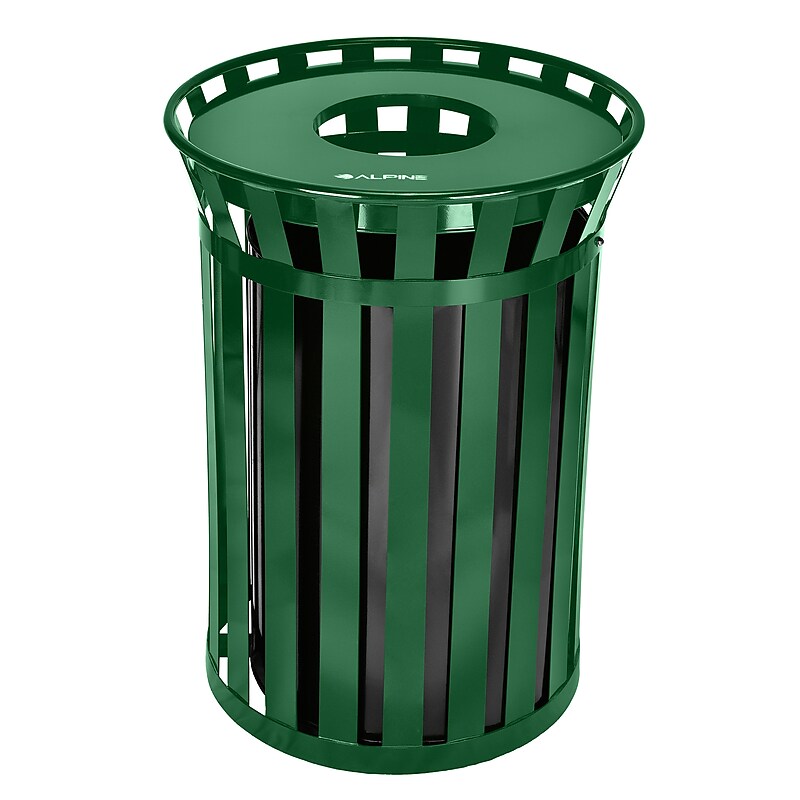 Alpine Industries Metal Outdoor Trash Can, 38 Gallon, Green (479-38-GRN) image 1
