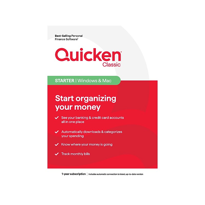 Quicken Classic Starter for 1 User, Windows/Mac/Android/iOS, Download (170452) image 1