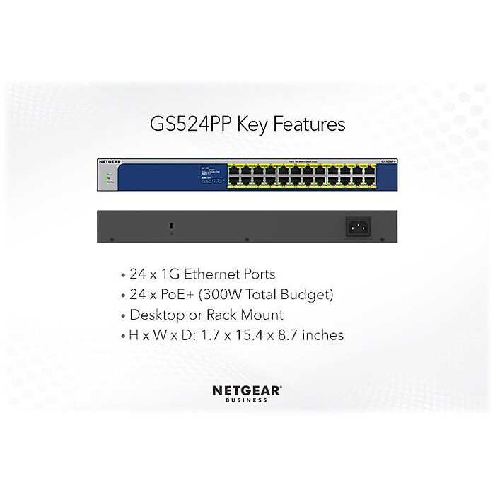 Netgear 24-Port Gigabit Ethernet High-Power PoE+ Unmanaged Switch
