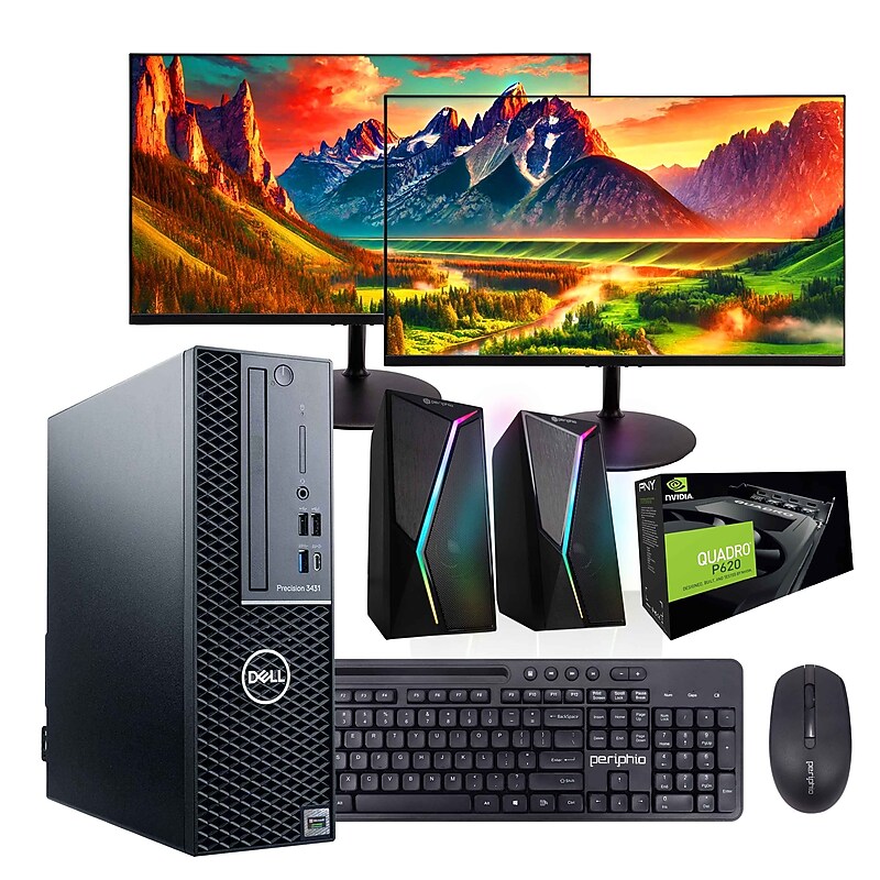 Dell Precision Refurbished Desktop Computer with Two 24" Monitors, Intel Core i5-9500, 32GB RAM, 1 TB SSD, Windows 11 Pro image 1