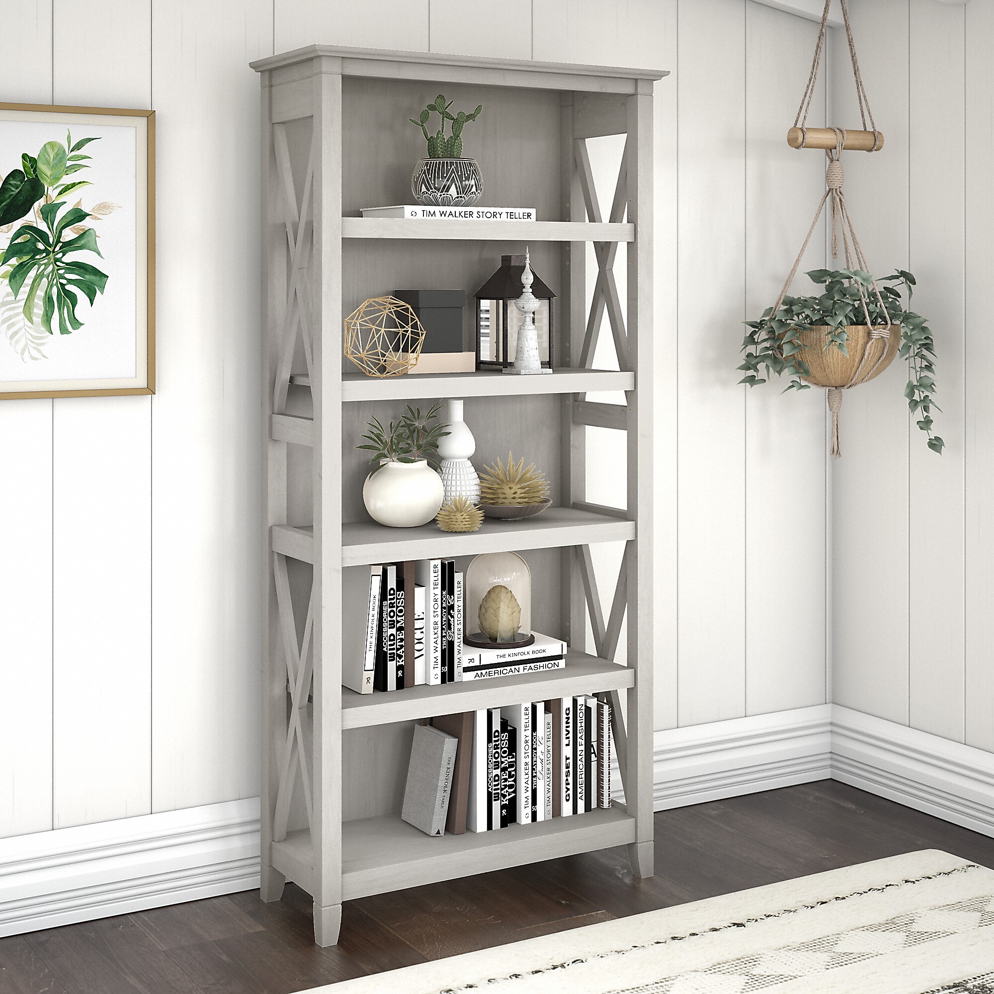 Bush Furniture Key West 66″H 5-Shelf Bookcase with Adjustable Shelves, Linen White Oak Laminated Wood (KWB132LW-03) Sansujyuku sansujyuku.com