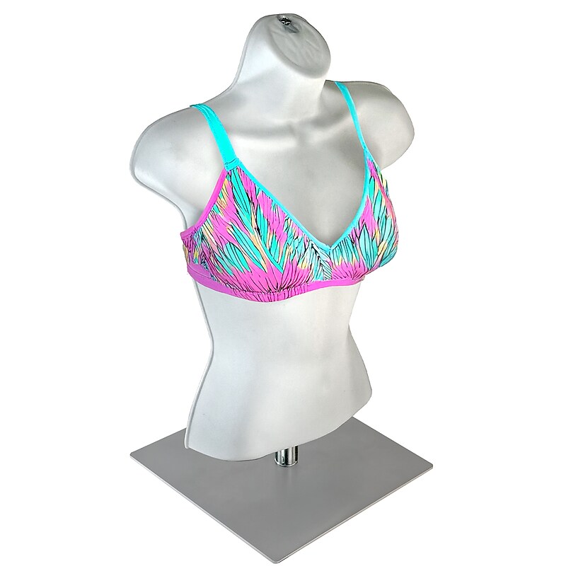 Azar Female White Plastic Bust Torso Mannequin, 12" Square Metal Base (900520-WHT) image 1