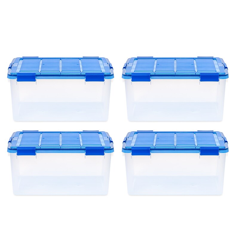 Iris WeatherPro 60 Quart Storage Bin with Latching Lid, Plastic, Clear, 4/Pack (500135) image 1
