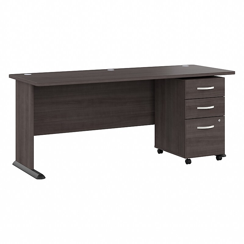 Bush Business Furniture Studio A 72"W Computer Desk with 3 Drawer Mobile File Cabinet, Storm Gray (STA004SGSU) image 1