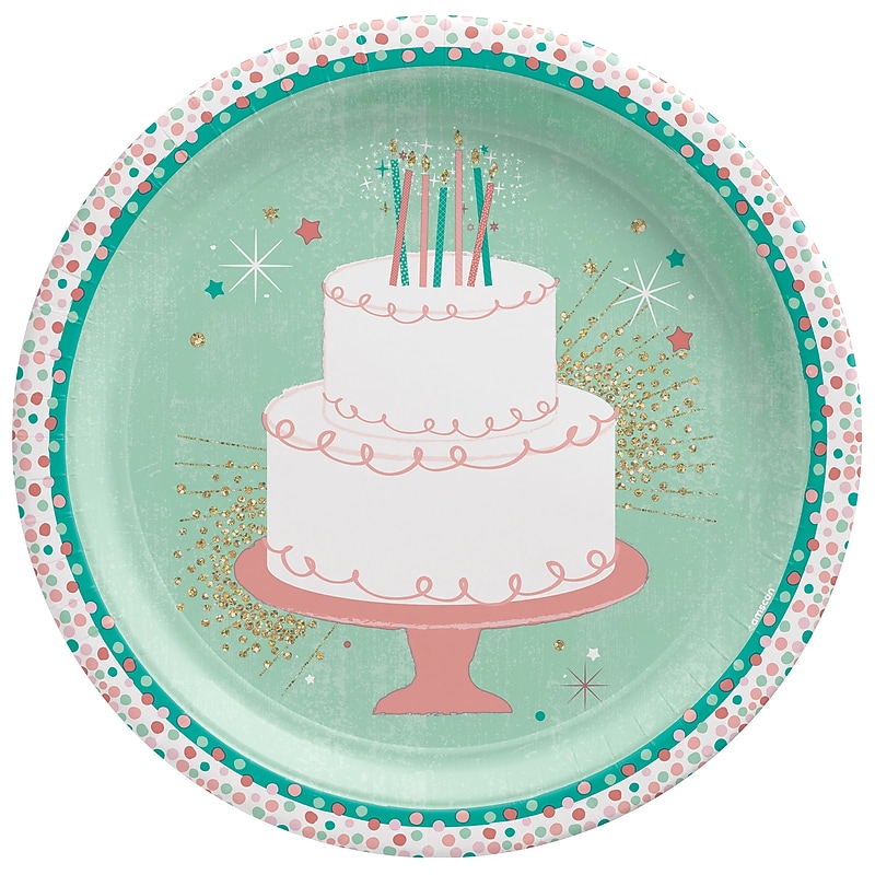 Party City Happy Cake Day 10" Paper Plates, Multicolored, 8 Plates/Pack (AM5927061) image 1