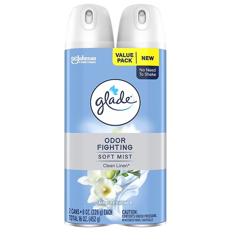 Glade Air Freshener Aerosol, Clean Linen Scent, 8 Oz., 2/Pack (377363) image 1
