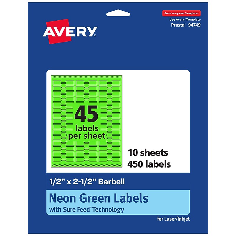 Avery Laser/Inkjet Multipurpose Decorative Edge Labels, 0.5" x 2.5", Neon Green, 450/Pack (94749) image 1