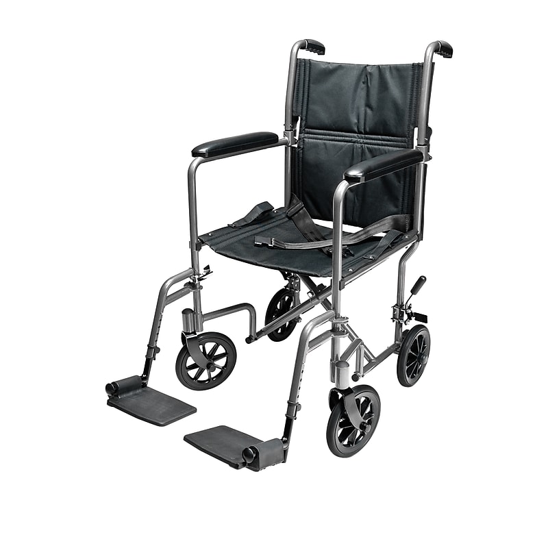 Everest & Jennings Aluminum Transport Wheelchair, 19" Seat Width, Fixed Full Arm, Gray/Silver (EJ784-1) image 1