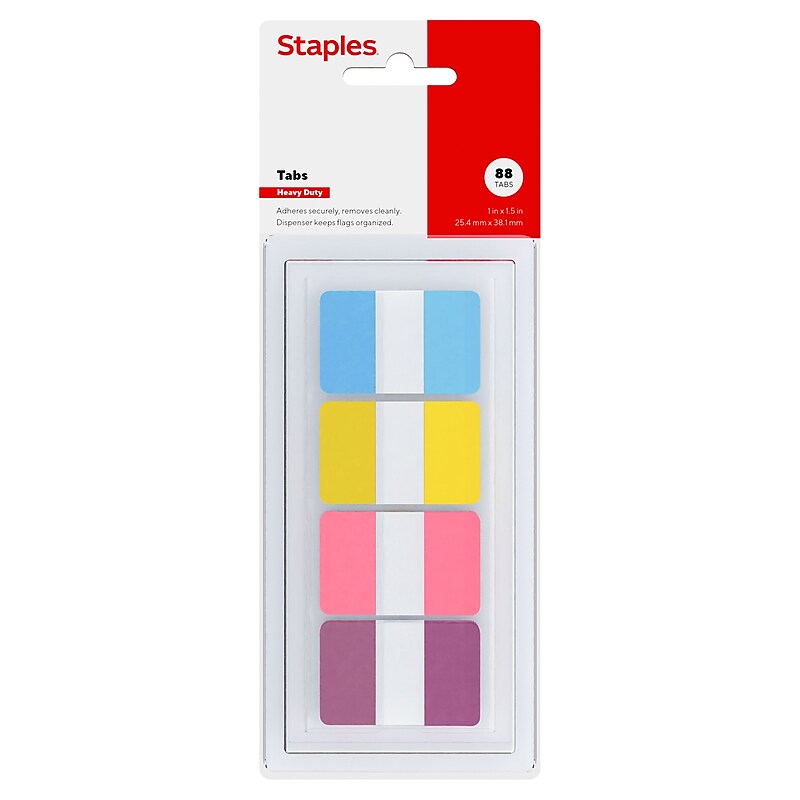 Staples Tabs, 1" Wide, Assorted Colors, 88 Tabs/Pack (ST62897) image 1