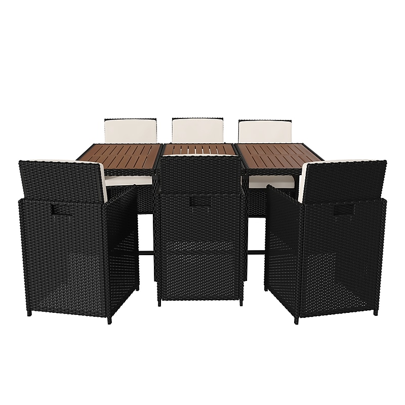 Flash Furniture Peregrine Modular Outdoor Patio Dining Set, Black/Cream/Natural, 7 Pieces/Set (TW3WBE00NAT) image 1