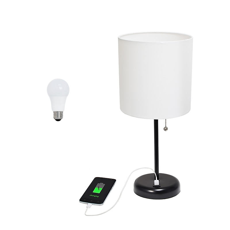 Creekwood Home Oslo 19.5" LED Table Lamp with USB Port, Black Base/White Shade (CWT-2011-BA-LB) image 1