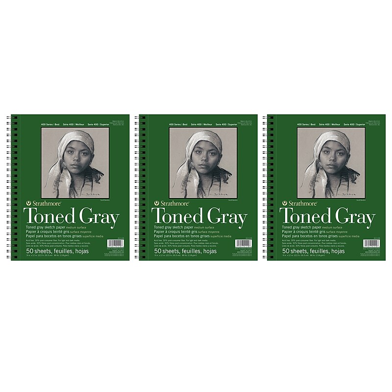 Strathmore 400 Series 9" x 12" Wire Bound Sketch Pad, 50 Sheets/Pad, 3/Bundle (STTP41210903-3) image 1