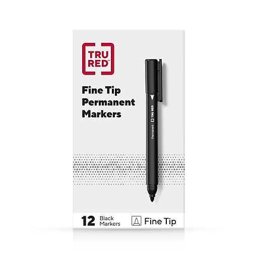 TRU RED™ Pen Permanent Markers, Fine Tip, Black, 12/Pack (TR54533