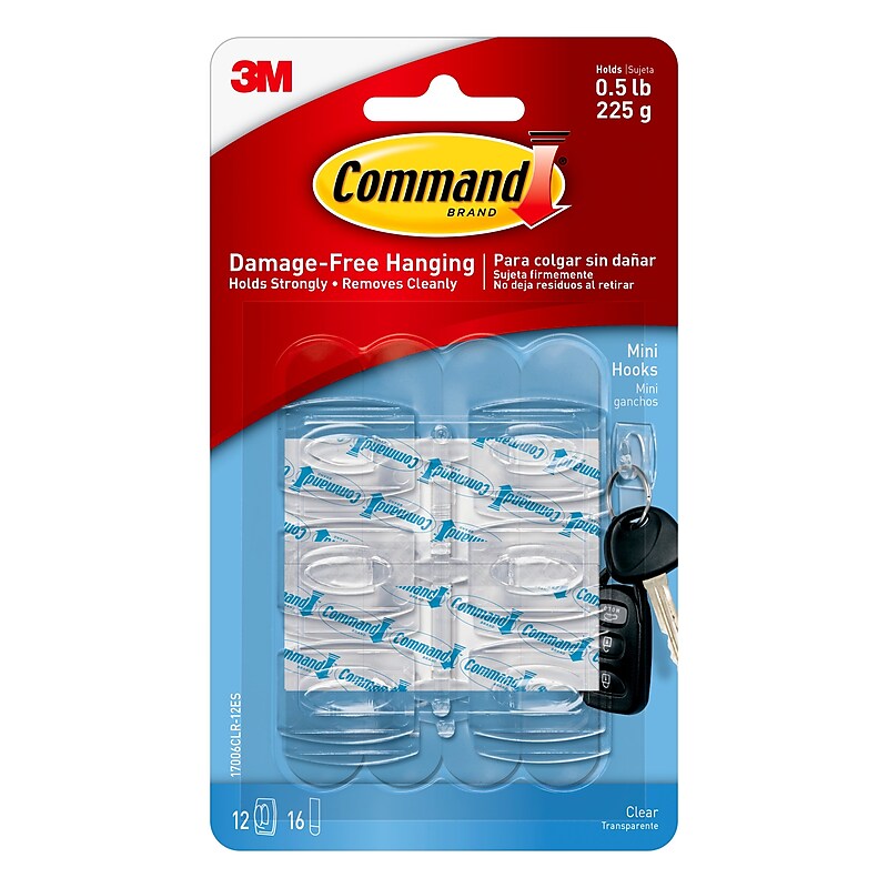 Command Mini Hooks, 0.5 lb., Clear, 12/Pack (17006CLR-ES) image 1