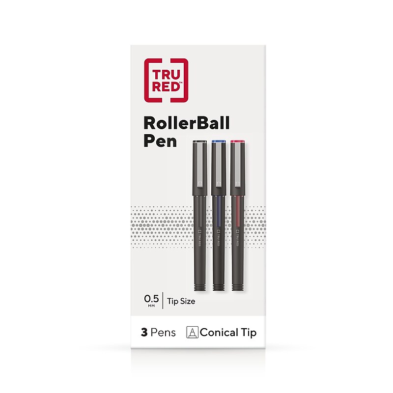 TRU RED™ Rollerball Pens, Fine Point, Assorted Colors, 3/Pack (TR58251) image 1