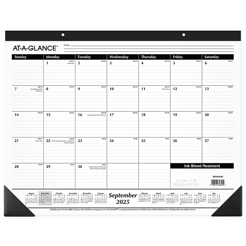 2025-2026 AT-A-GLANCE 21.75" x 17" Academic Monthly Desk Pad Calendar, White/Black (SK2416-00-26) image 1
