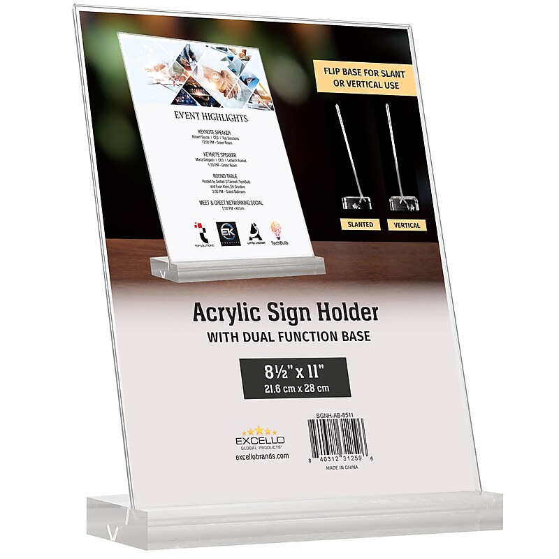 Global Printed Products Sign Holder, 8.5" x 11", Vertical, Table Top, Clear Acrylic (SGNH-AB-8511) image 1