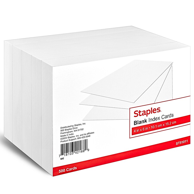 Staples 4" x 6" Index Cards, Blank, White, 500/Pack (TR51011) image 1