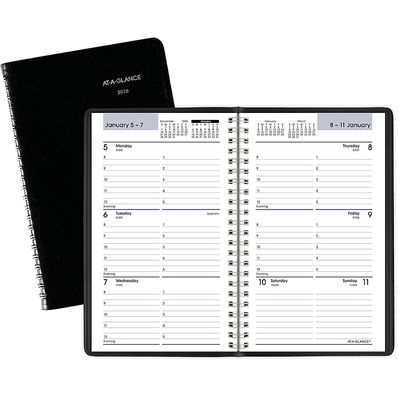 2026 AT-A-GLANCE DayMinder 5" x 8" Weekly Appointment Book, Faux Leather Cover, Black (G200-00-26) image 1