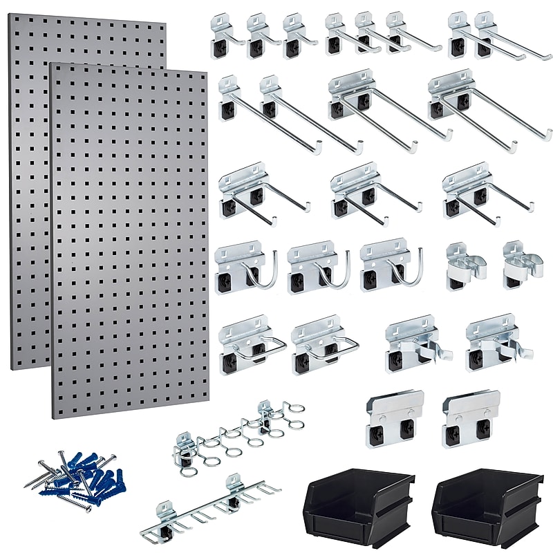 Triton Products LocBoard Pegboards with 30 pc. LocHook Assortment and Hanging Bin System (LB18-GKit) image 1
