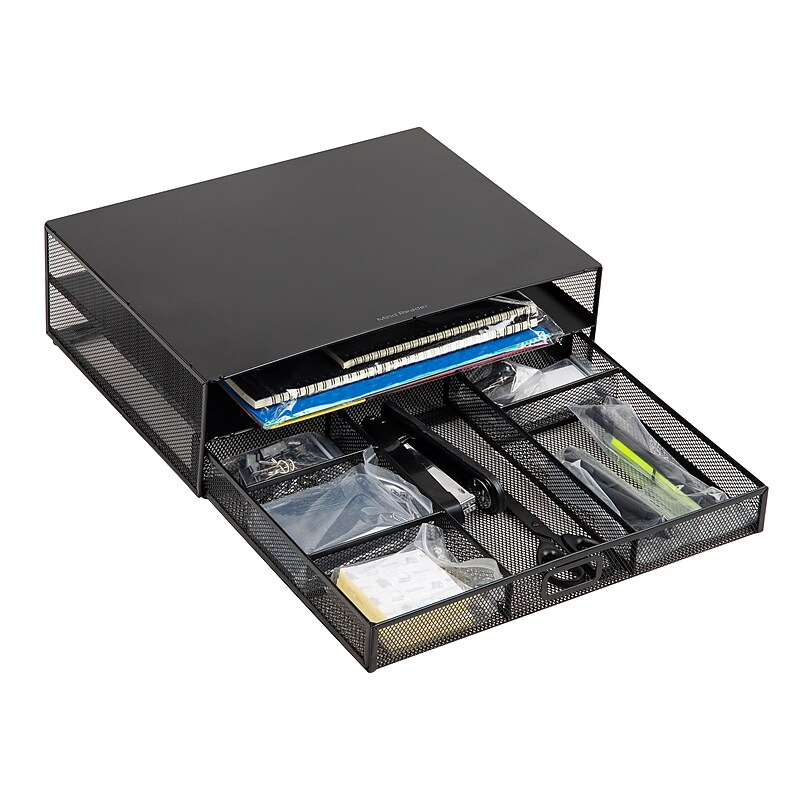 Mind Reader Monitor Stand with Office Supplies Included, Black (MONSET-BLK) image 1