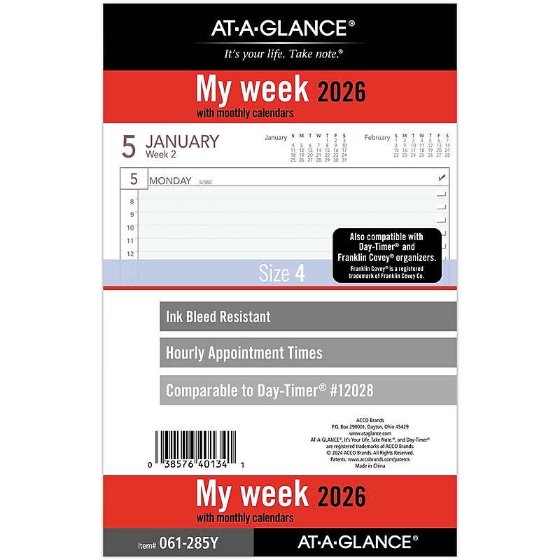 2026 AT-A-GLANCE 5.5" x 8.5" Weekly & Monthly Refill Pages, White/Gray (061-285Y-26) image 1