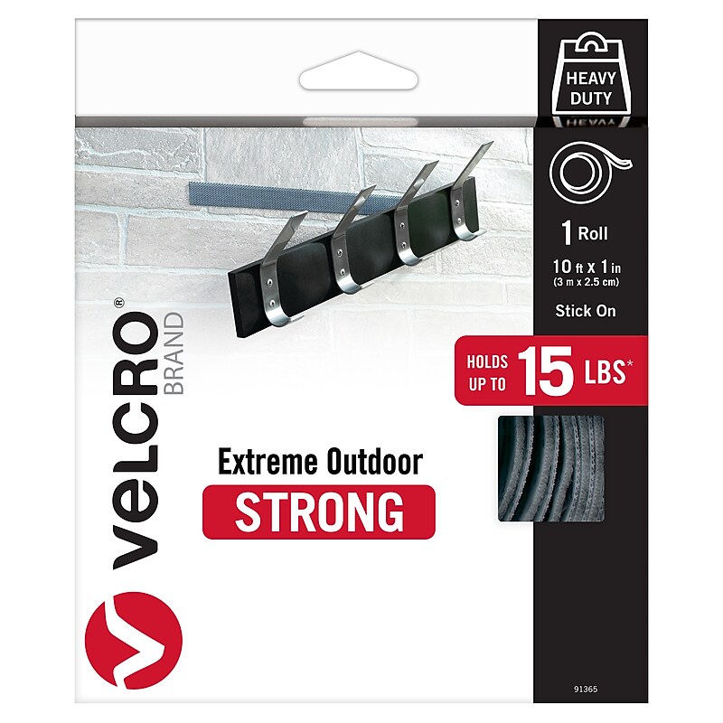 Velcro® Brand Extreme Outdoor 1" x 10' Hook & Loop Fastener Roll, Titanium (91365) image 1