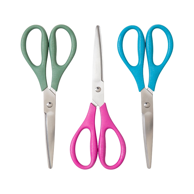U Brands U-Eco 9.45" Stainless Steel Scissors, Blunt Tip, Assorted Colors, 3/Pack (6607U01-24) image 1