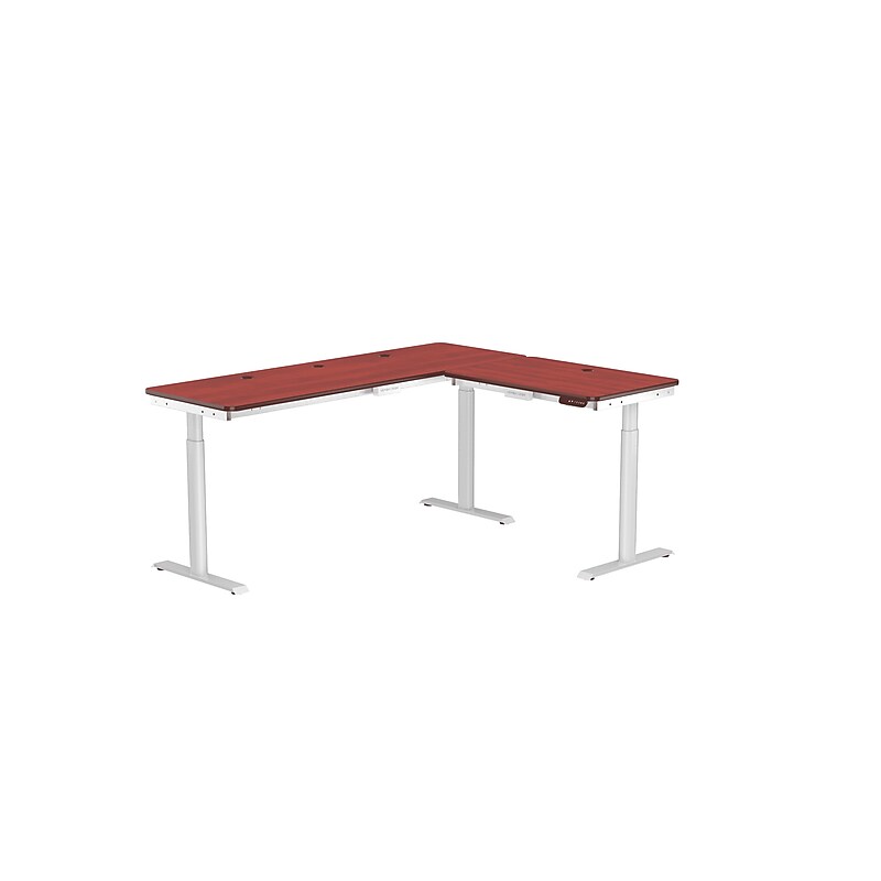 VersaDesk PowerLift 60"W Electric L-Shaped Adjustable Standing Desk, Cherry/White (PLLSD7260-WC-APP) image 1