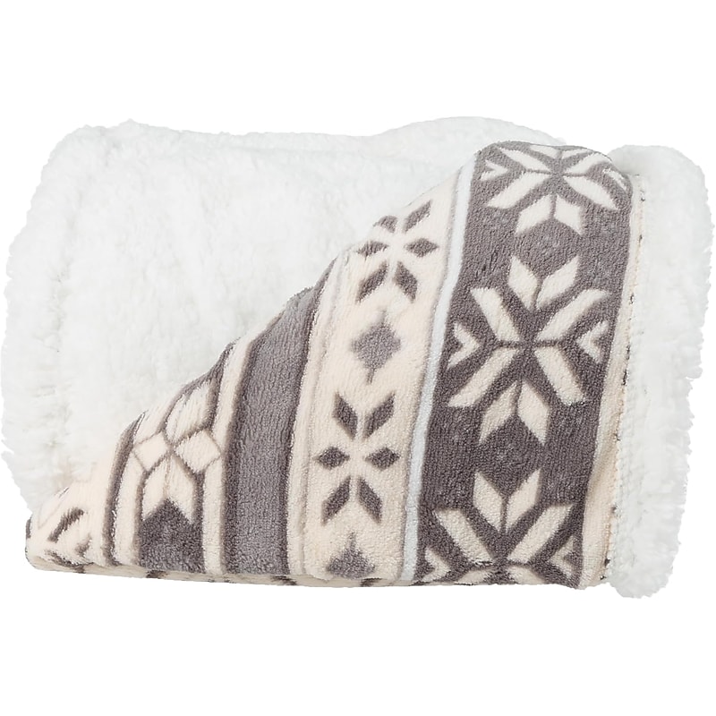 Lavish Home Fleece Sherpa Blanket Throw, Gray Snowflakes (886511248281) image 1