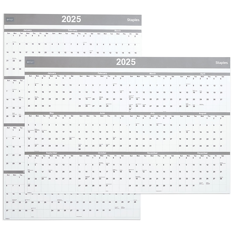 2025 Staples 48" x 32" Dry Erase Wall Calendar, Gray/White (ST58450-24) image 1