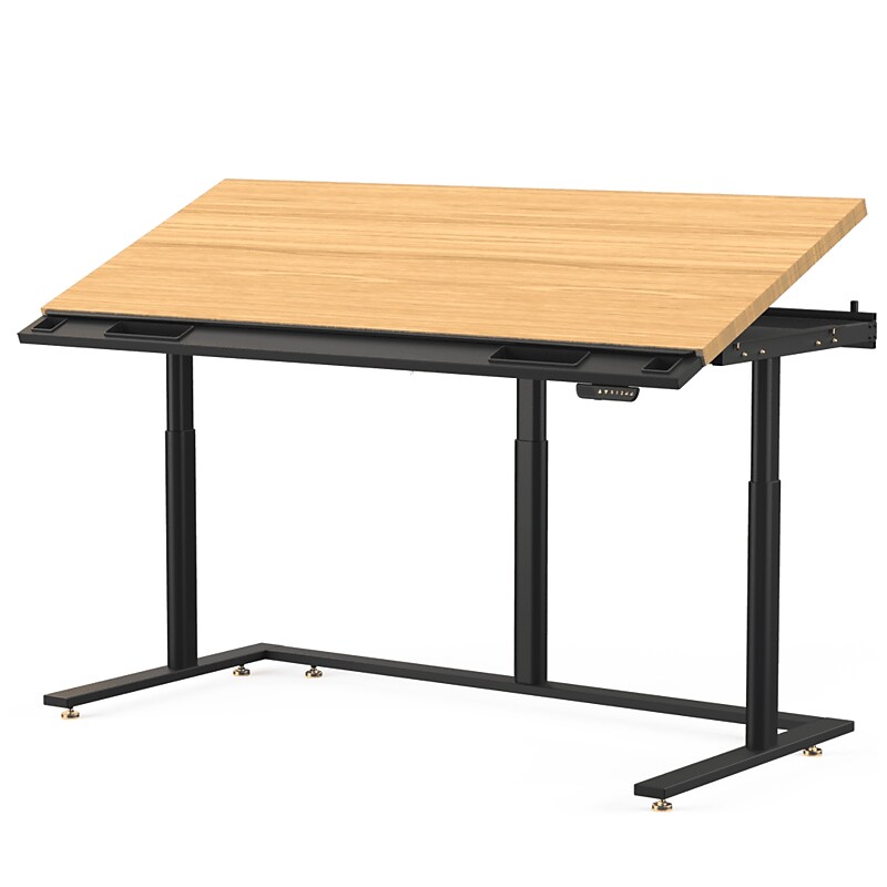 VersaDesk PowerLift Triad 72"W Electric Adjustable Drafting Table, Bamboo/Black (TRDT-7230-BNB) image 1