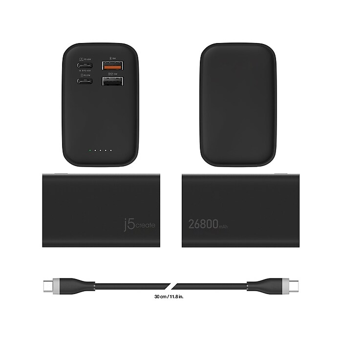 J5Create USB-A/USB-C Power Bank, 26800mAh, Black (JPB26465) | Staples