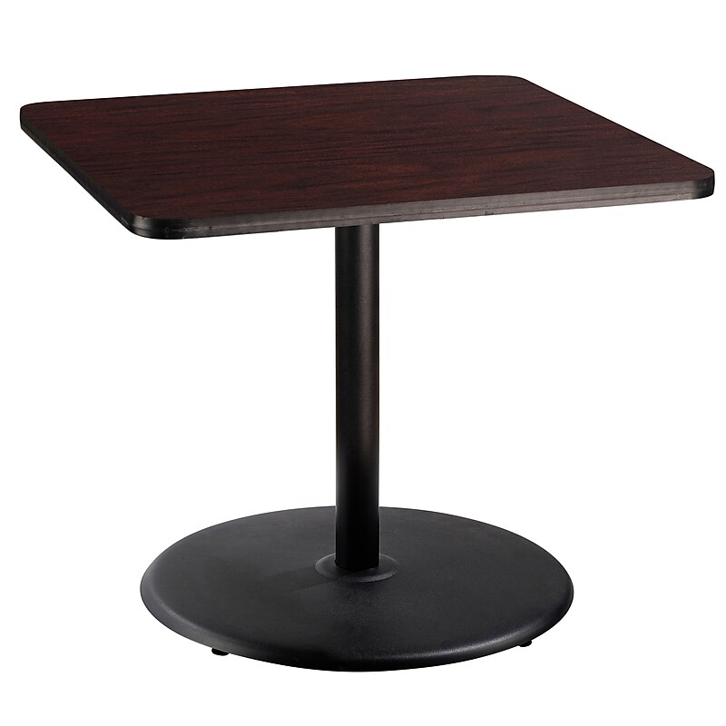 NPS CT Series 36" Square 30" Height Cafe Table, Round Base, Black Frame/Mahogany Top (CT33636RDPBTMMY) image 1