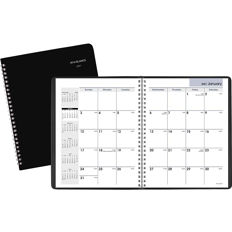 2027 AT-A-GLANCE DayMinder 7" x 8.75" Monthly Planner, Faux Leather Cover, Black (G400-00-27) image 1