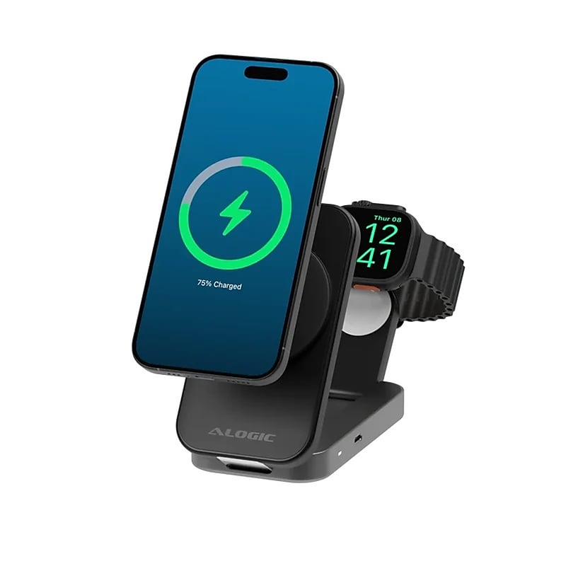 Alogic Flip 2-in-1 Qi2 Wireless Charging Stand, Black (AL21WCFL-BK) image 1