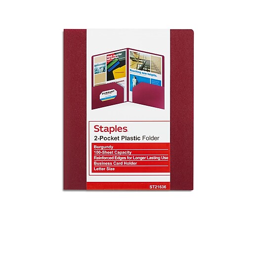 Staples 2Pocket Matte Plastic Presentation Folder, Burgundy (ST21636