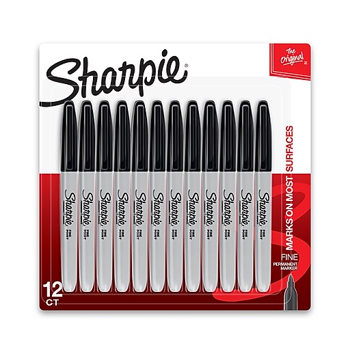 Sharpie Permanent Markers, Fine Tip, Black, 12/Pack (1812419)