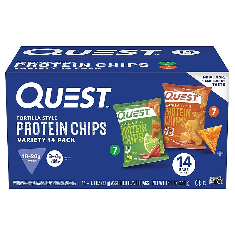 Quest Tortilla Style Protein Chip Variety Pack, Chili Lime & Nacho Cheese, 1.1 oz., 14/Pack (220-02906) image 1
