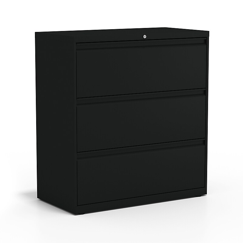 Staples HL8000 3-Drawer Lateral File Cabinet, Letter/Legal Size, Lockable, 40.25"H x 36"W x 18.63"D, Black (60941/17634) image 1