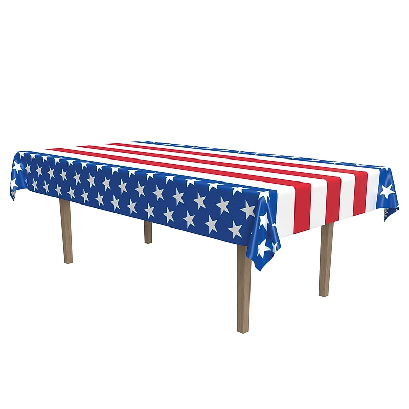 Beistle Fourth of July 54" x 108" Stars & Stripes Plastic Tablecover, 2/Pack (56591) image 1