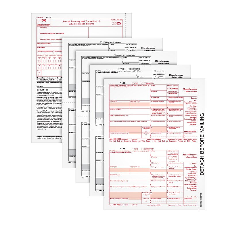 Adams Employee's Copies Cut Sheet 2025 1099-MISC Tax Form Kit with 3 1096 Forms, 4-Part, Copy A, B, 1, 2, 50/Pack (6103Q) image 1